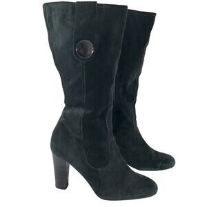 FRANCO SARTO! "LILITH" BLACK GENUINE SUEDE LEATHER MID CALF BUTTON BOOTS! SZ 9M